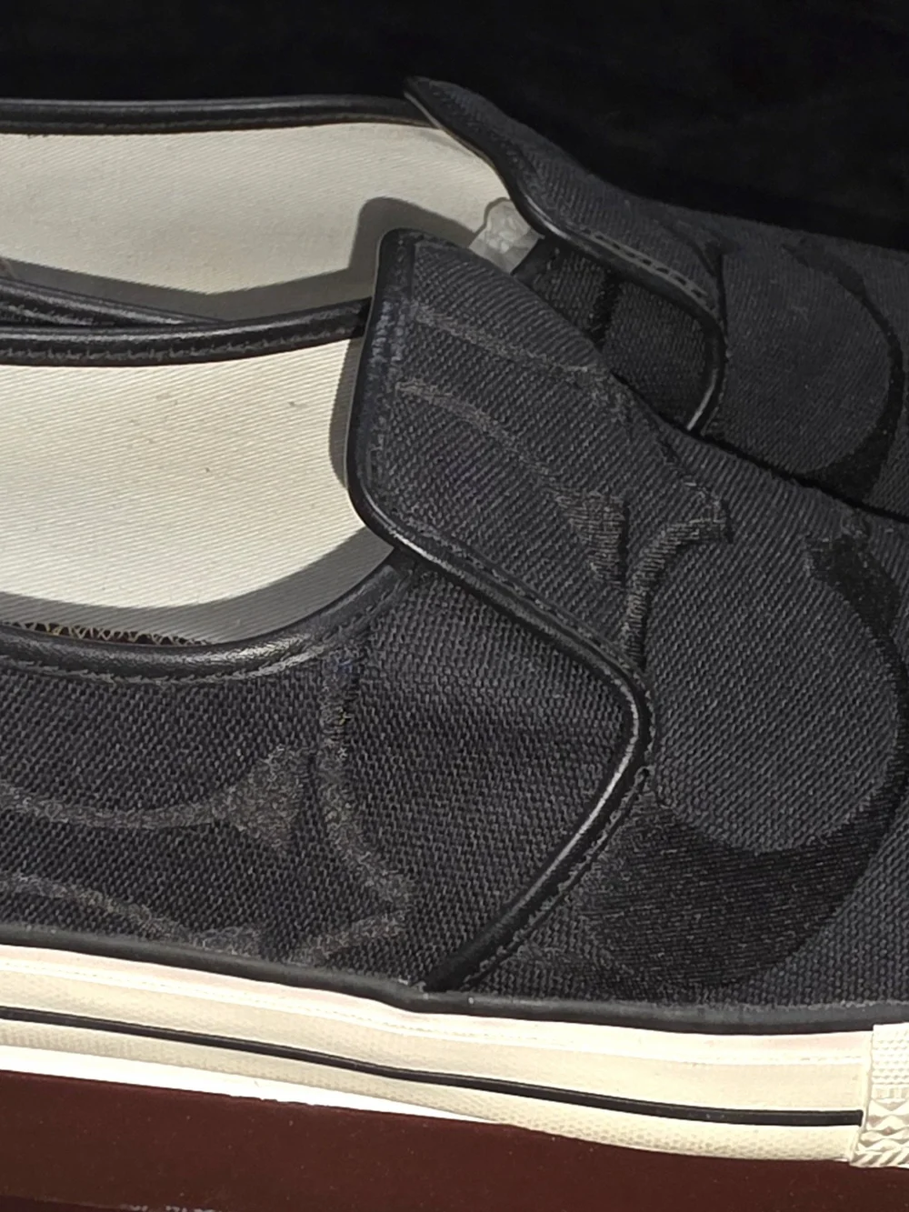 Men's Coach Black Slip-On Logo Canvas Loafers with White Soles - Size 9.5